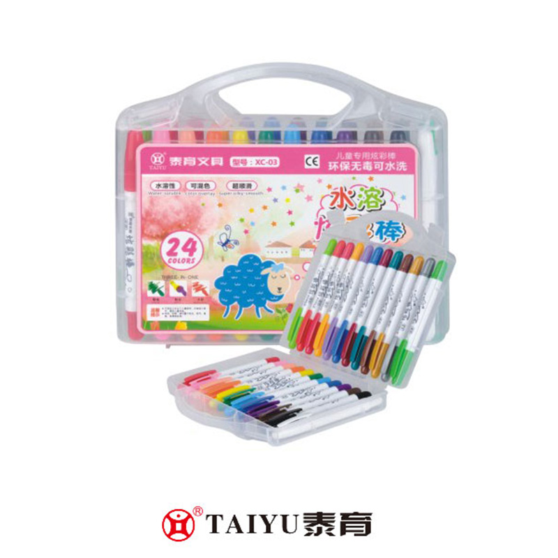 Os alunos usam giz de cera 24 cores em caixa Pp pintura suave com porta-caneta Crayon-XC 03
